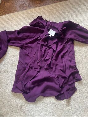 cinq a sept Purple Ruffle Front Blouse